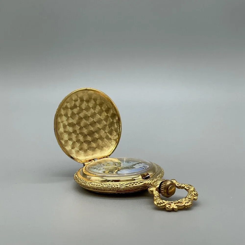 Largemouth Bass Pocket Watch Men 46mm Gold Tone Full Hunter Chain New Battery
